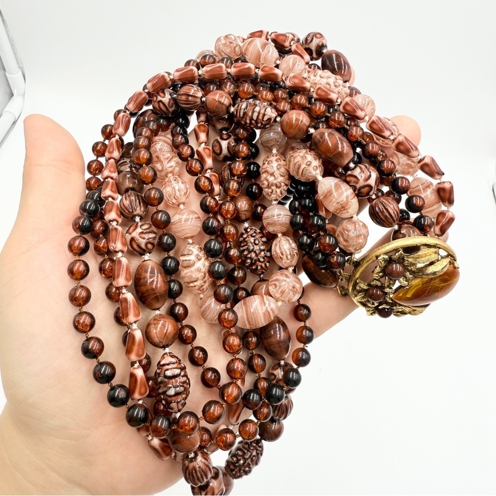 SELINI 5-Strand Coral Resin Bead Necklace with Ornate Bejewelled Clasp